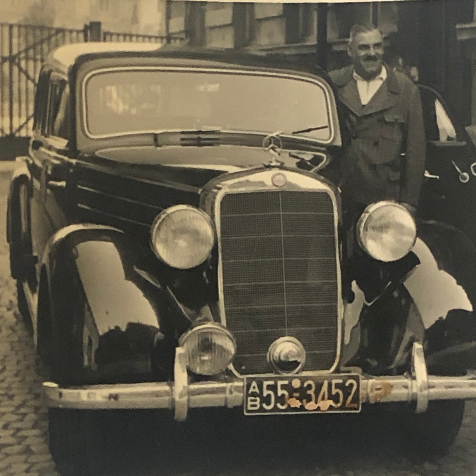 Vintage Photo Photograph Man with Classic Mercedes Benz Car Automobile