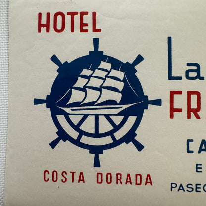 Vintage Spanish Hotel Label Spain Hotel La Fragata Costa Dorada