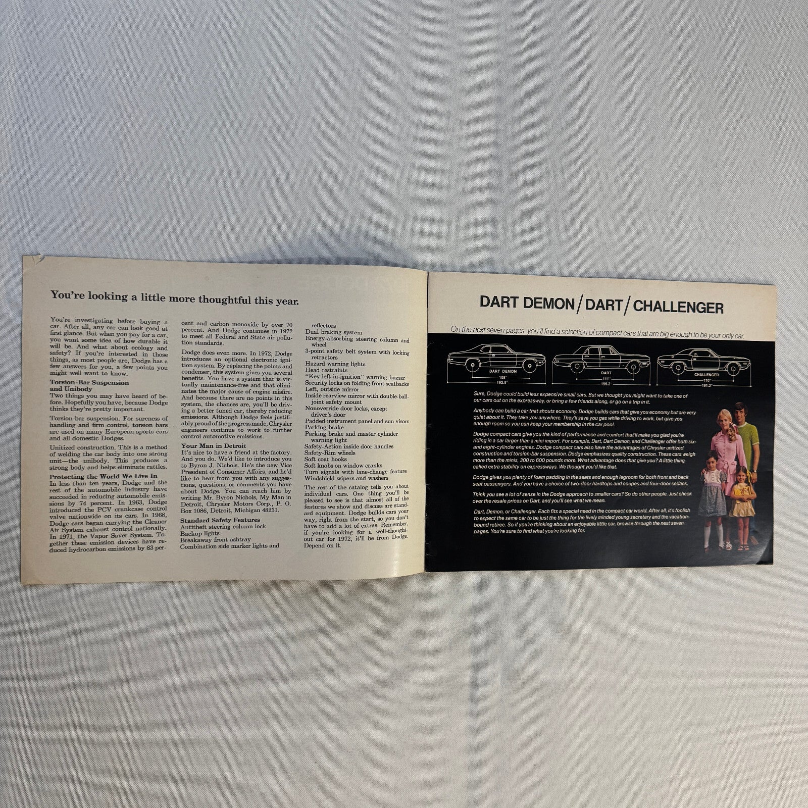 1972 Dodge Car Sales Brochure Catalog Dart Demon Challenger Coronet Charger +