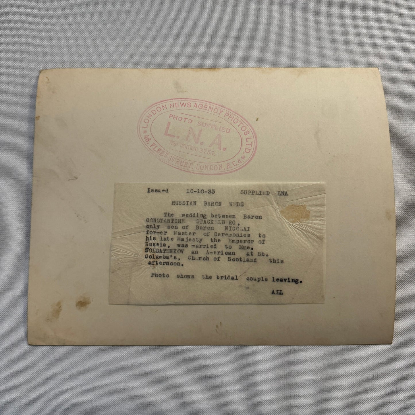1933 Wedding Press Photo Photograph London News Son of Russian Baron Nicolai LNA
