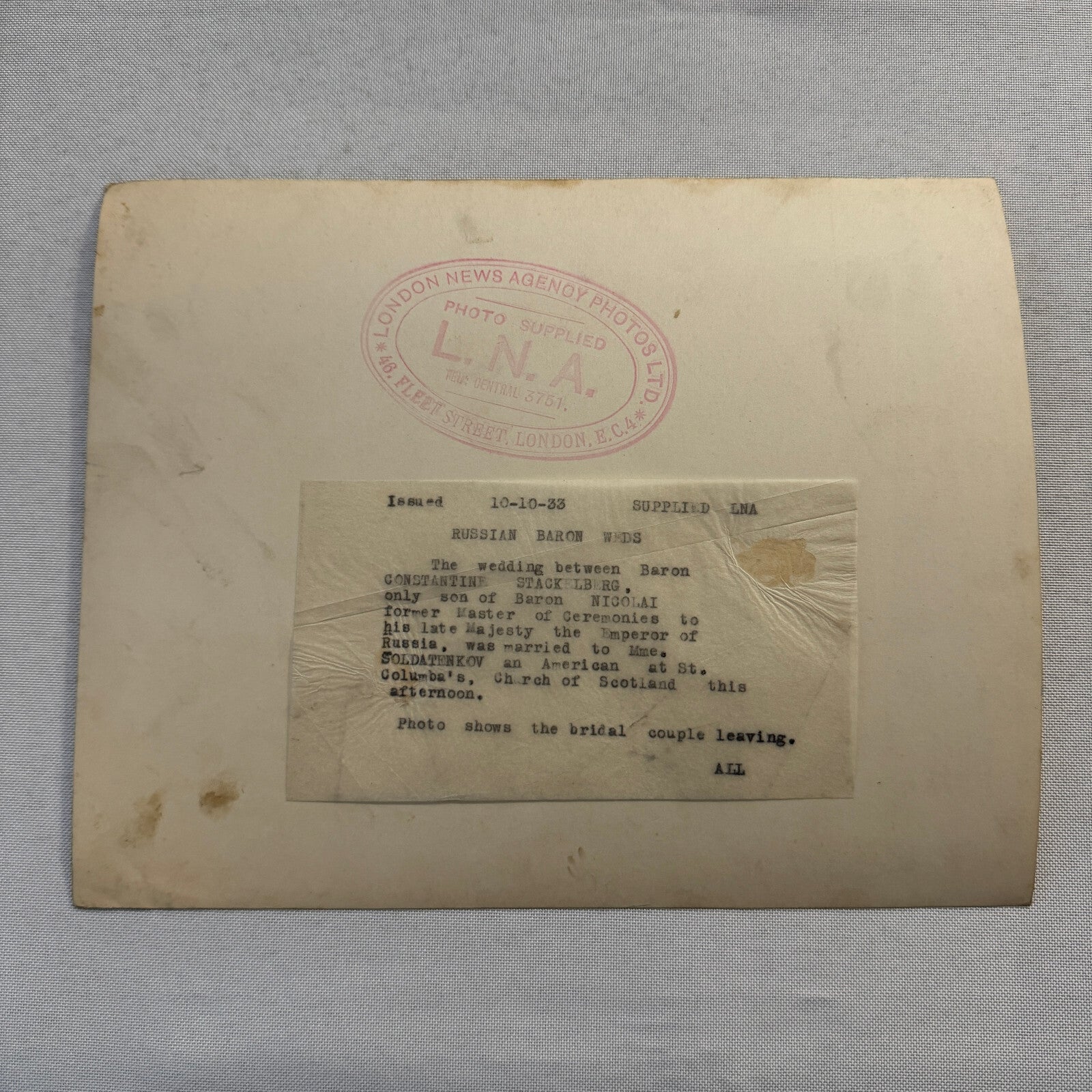 1933 Wedding Press Photo Photograph London News Son of Russian Baron Nicolai LNA