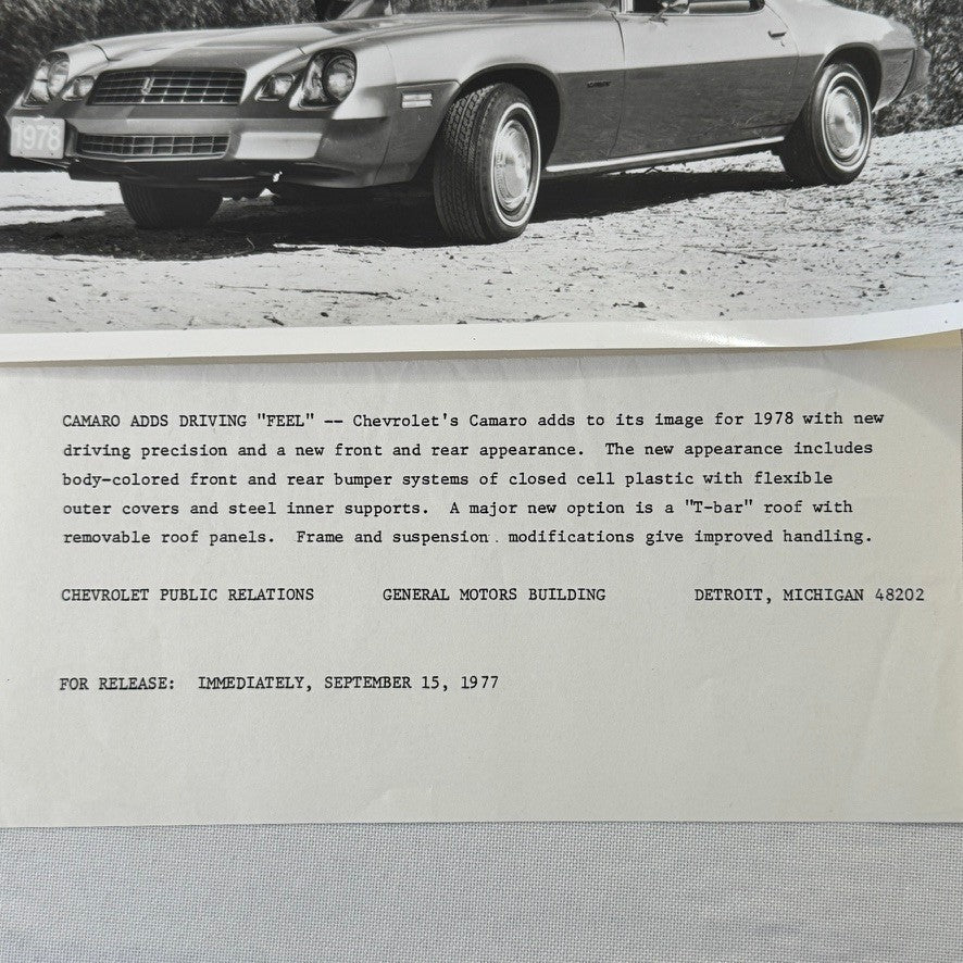 1977 Chevrolet Camaro Car Factory Press Photo Photograph Print Chevy