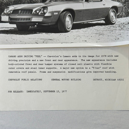1977 Chevrolet Camaro Car Factory Press Photo Photograph Print Chevy