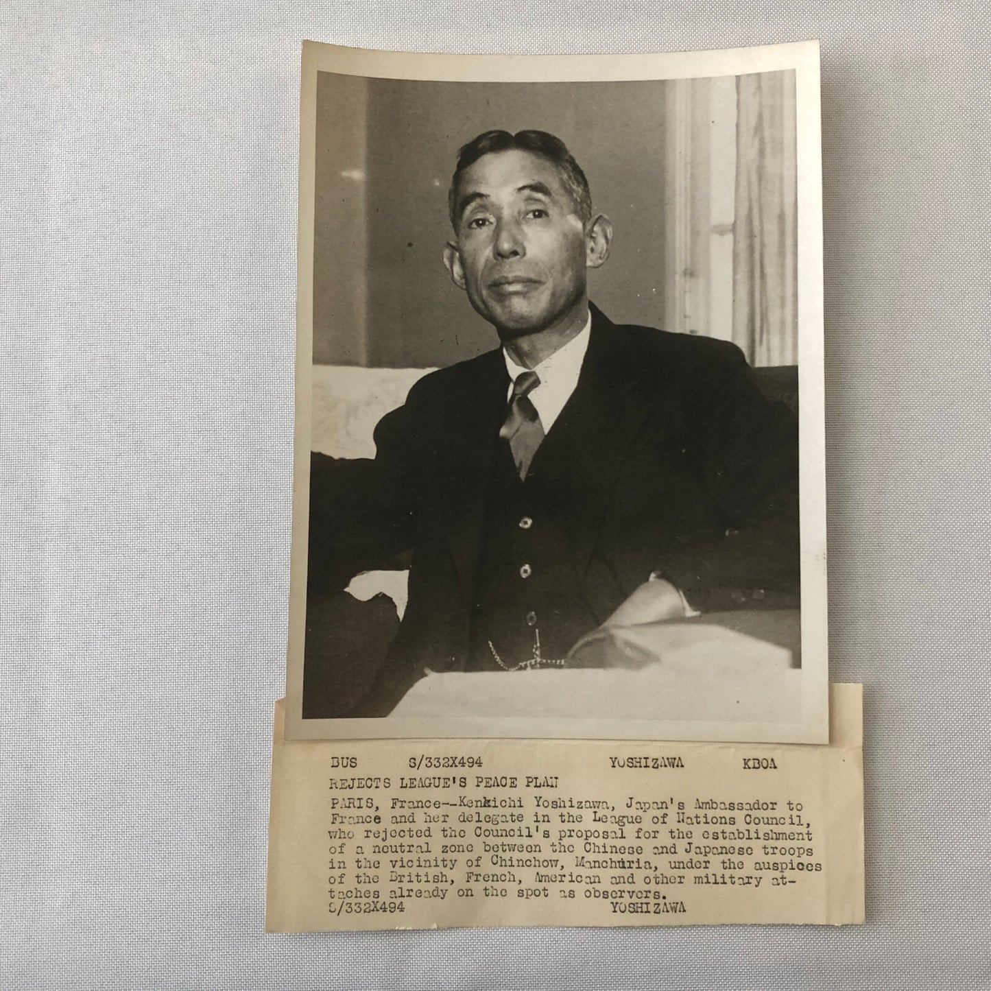 Press Photo Photograph Japanese Ambassador to France Kenkichi Yoshizawa