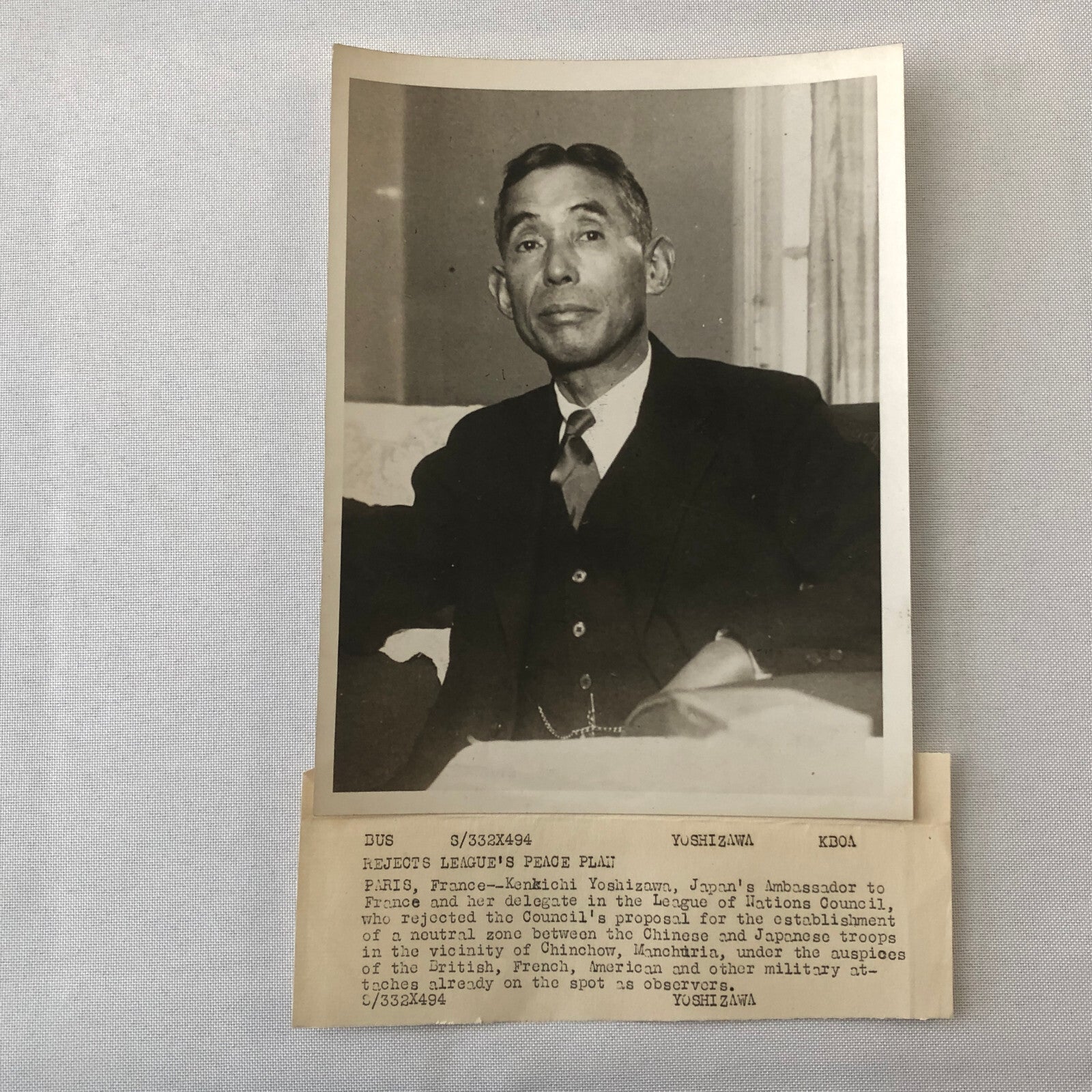 Press Photo Photograph Japanese Ambassador to France Kenkichi Yoshizawa