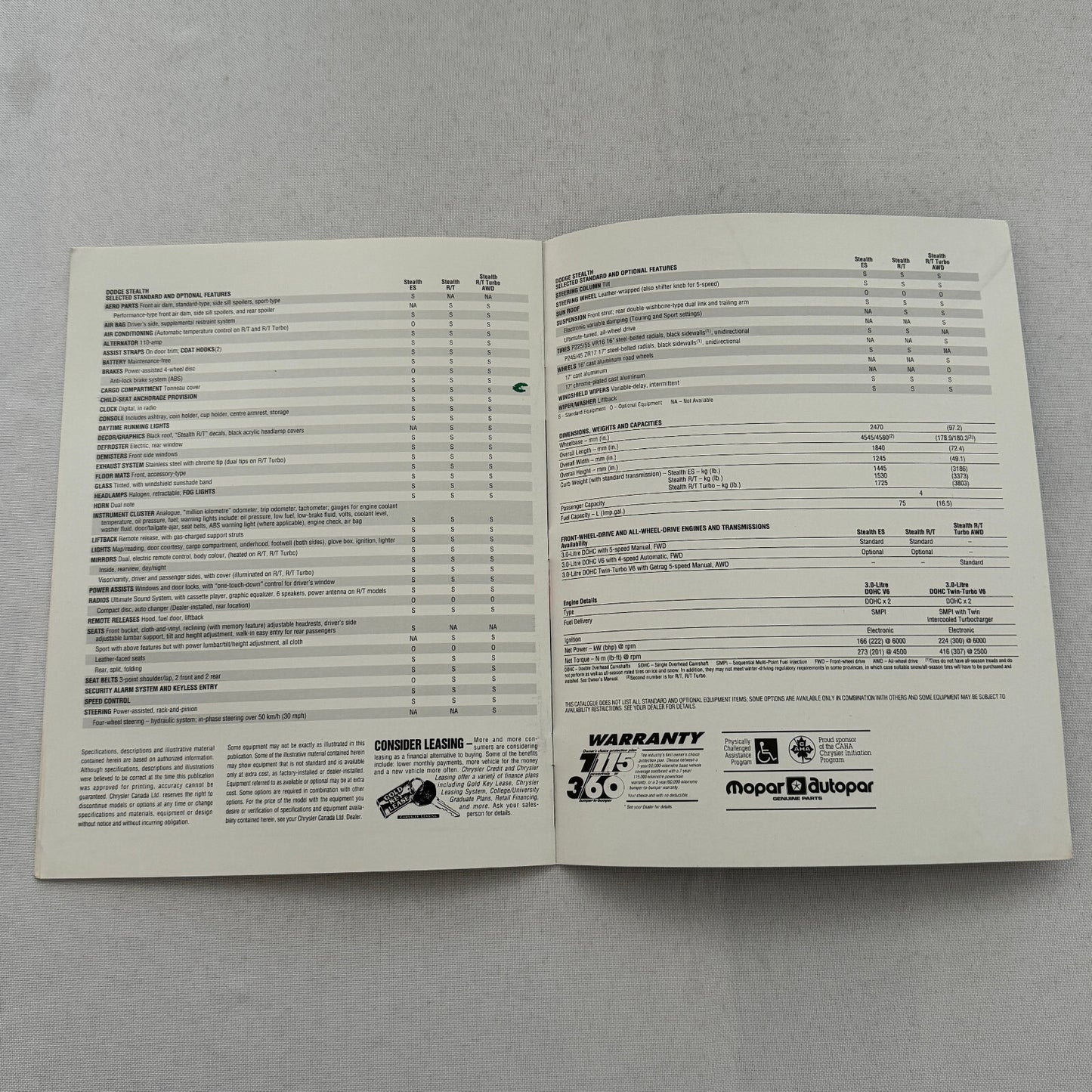 1993 Dodge Stealth Sports Car Sales Brochure Advertising