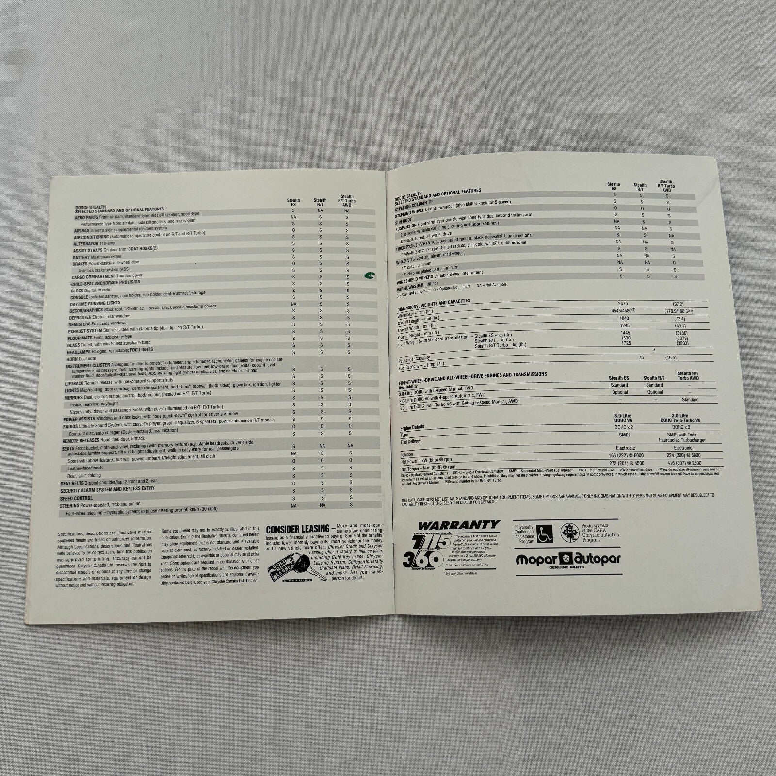 1993 Dodge Stealth Sports Car Sales Brochure Advertising