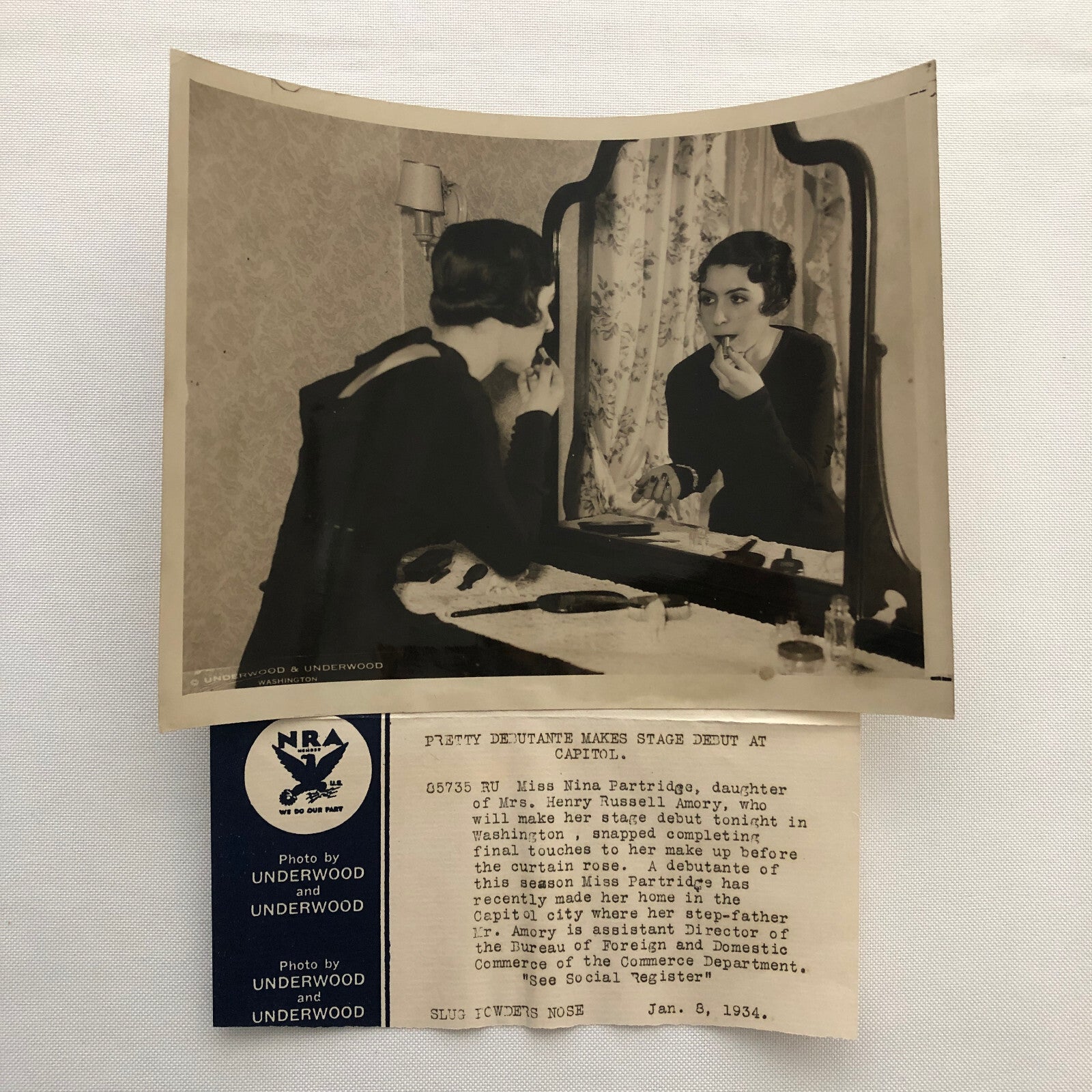 Press Photo Photograph Theater Actress Debutante 1934 Underwood & Underwood