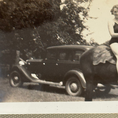 Vintage Car Horse Photo Women Photograph Snapshot Print