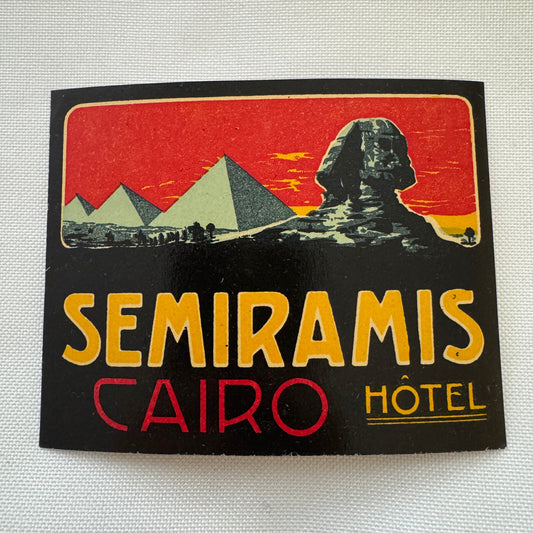 Vintage Travel Luggage Label Hotel Semiramis Cairo Egypt Egyptian