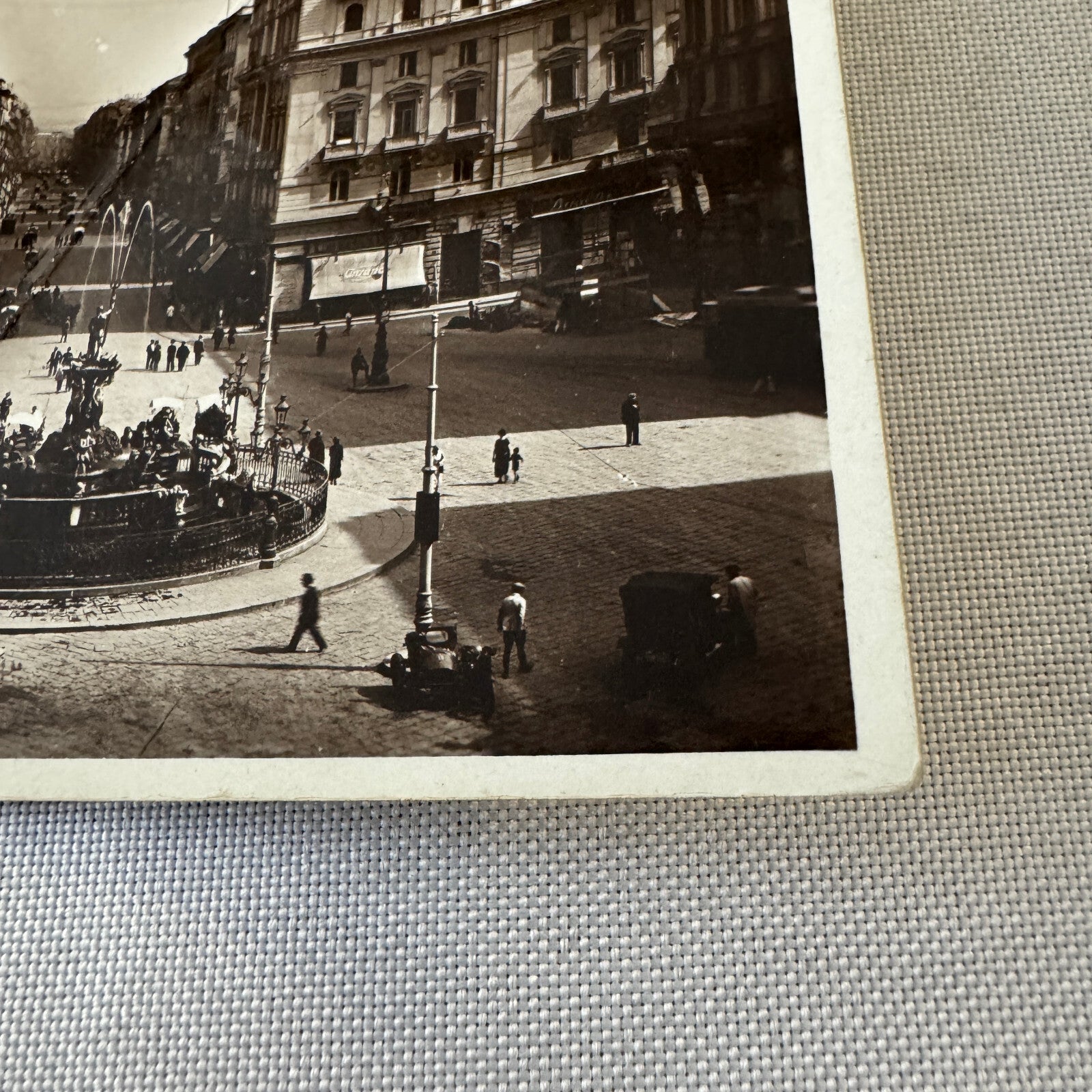 Vintage Italian Postcard Post Card Napoli Della Borsa Naples Italy Automobile