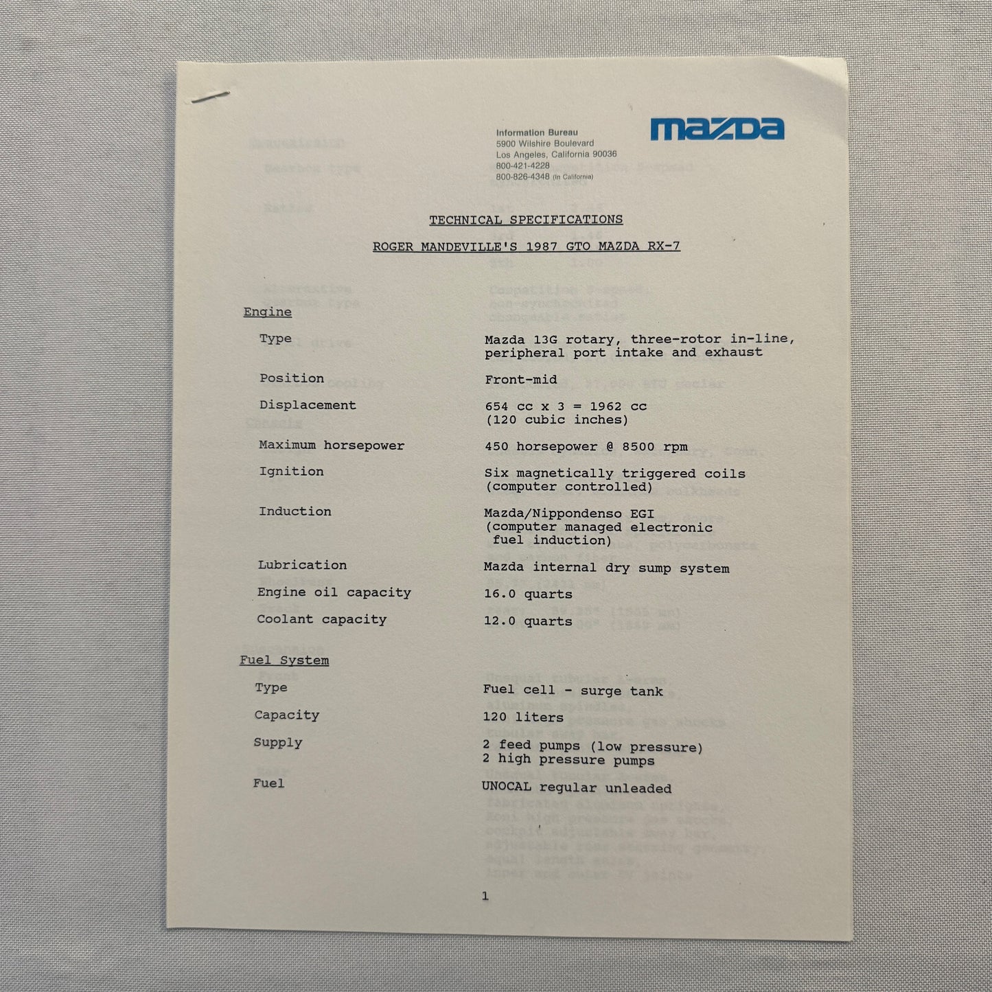 1986 Mazda RX-7 Racing Press Kit Brochure Photos Camel GT