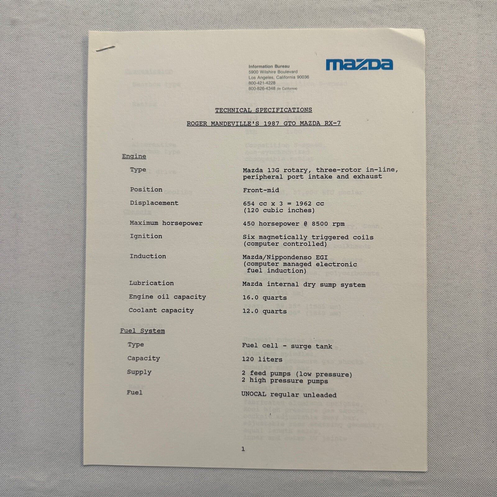 1986 Mazda RX-7 Racing Press Kit Brochure Photos Camel GT