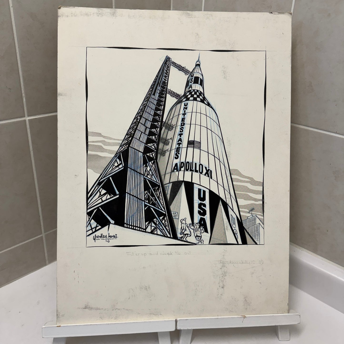 Apollo XI Space Mission Original Cartoon Art Illustration Sketch Art 1969 NASA