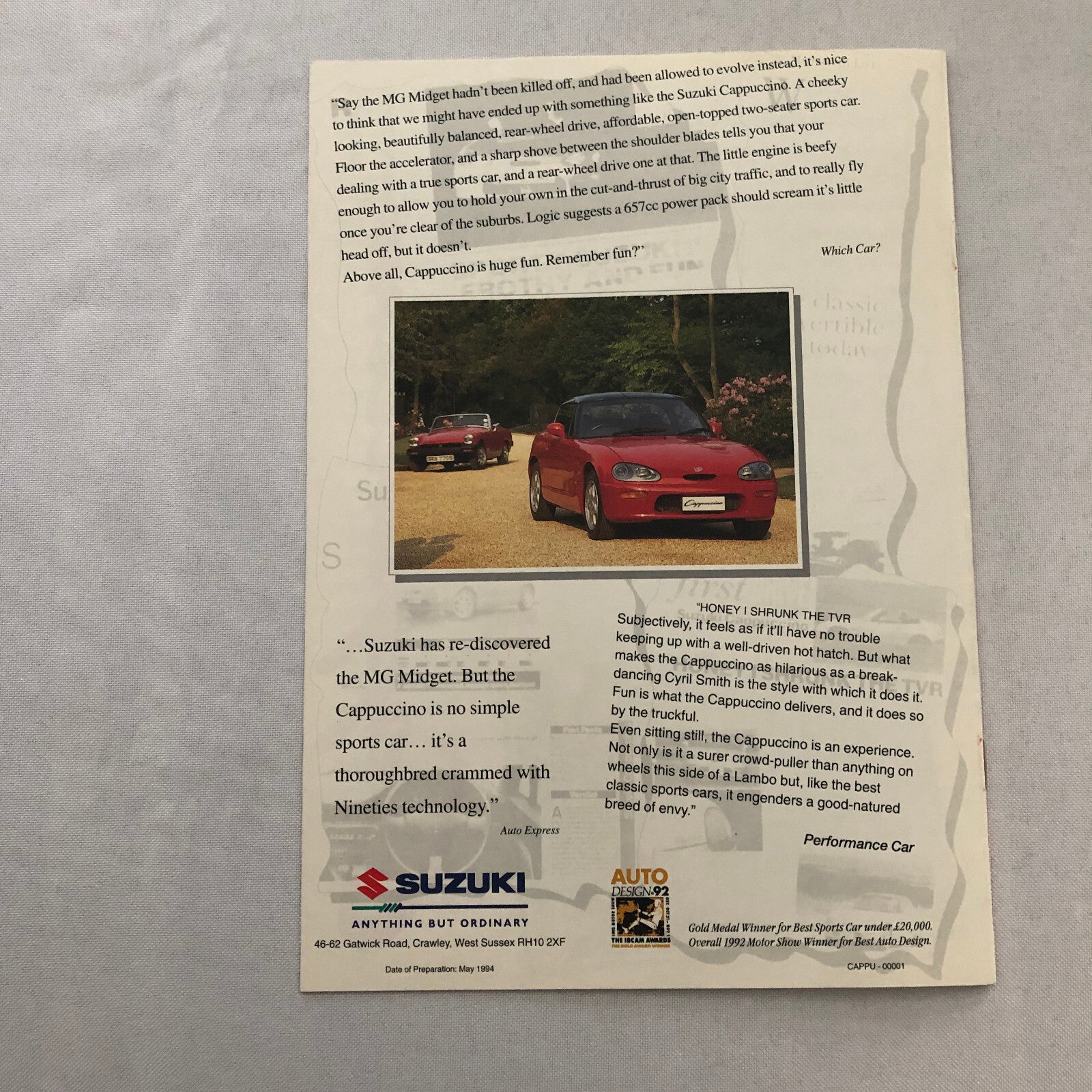 Suzuki Capuccino Sales Brochure Catalog Advertising British UK 1994