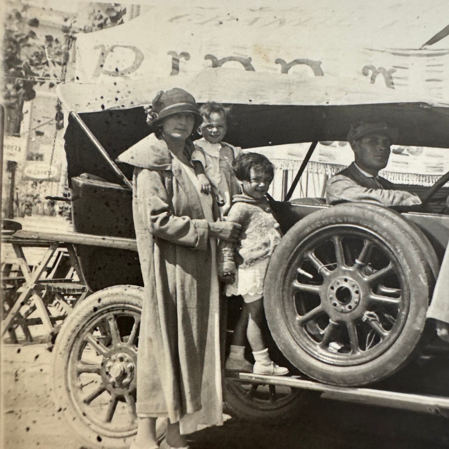 Vintage Italian Real Photo Postcard Post Card RPPC Automobile Family People Car