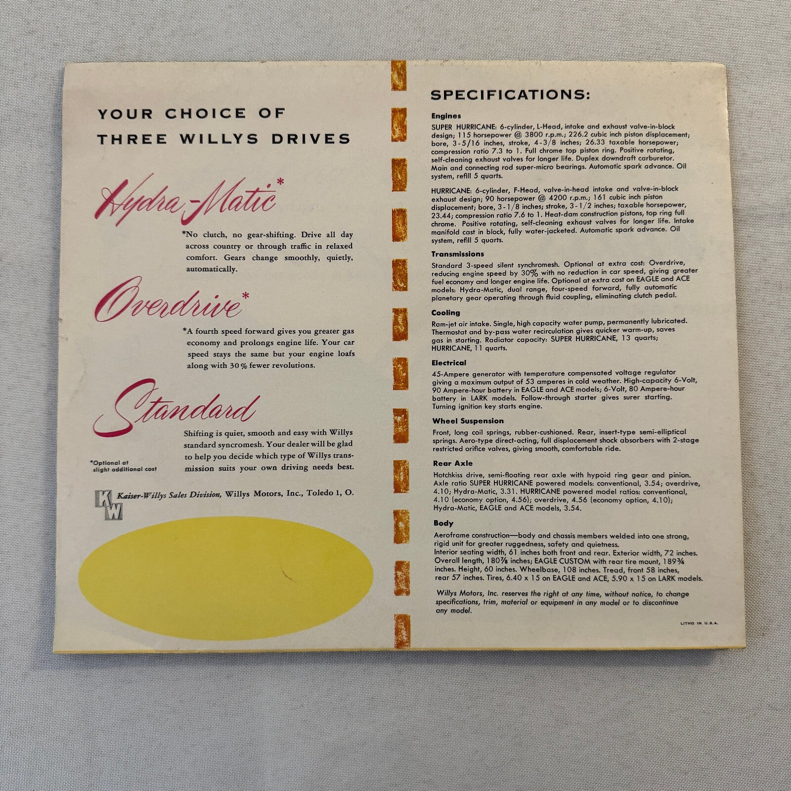 1954 Aero willys Car Sales Brochure Catalog Advertising Lark Eagle Ace