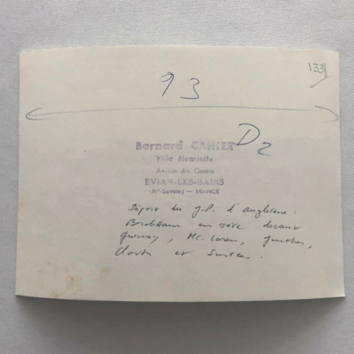 Vintage Grand Prix Car Racing Photo Photograph - Dan Gurney + Bernard Cahier 