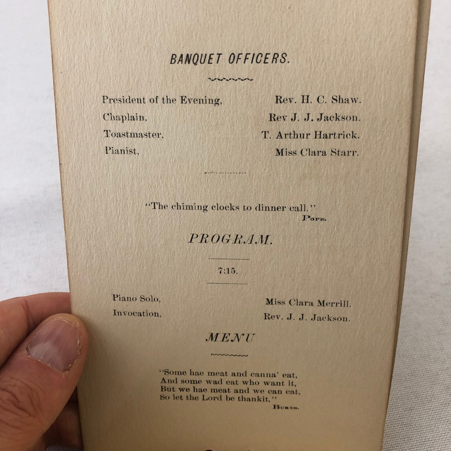 1904 Ladies Aid Society George Washington Banquet Event Menu Ephemera 