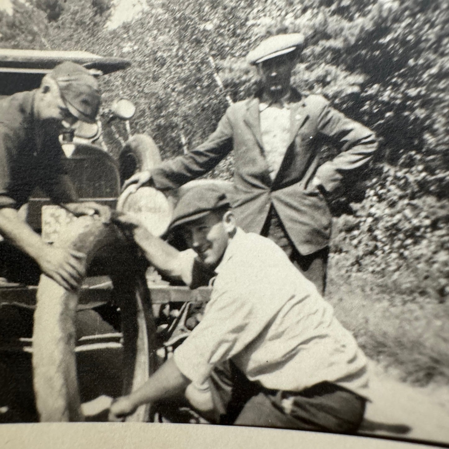 Vintage Car Photo Photograph Print Men with Automobile Tires Snapshot