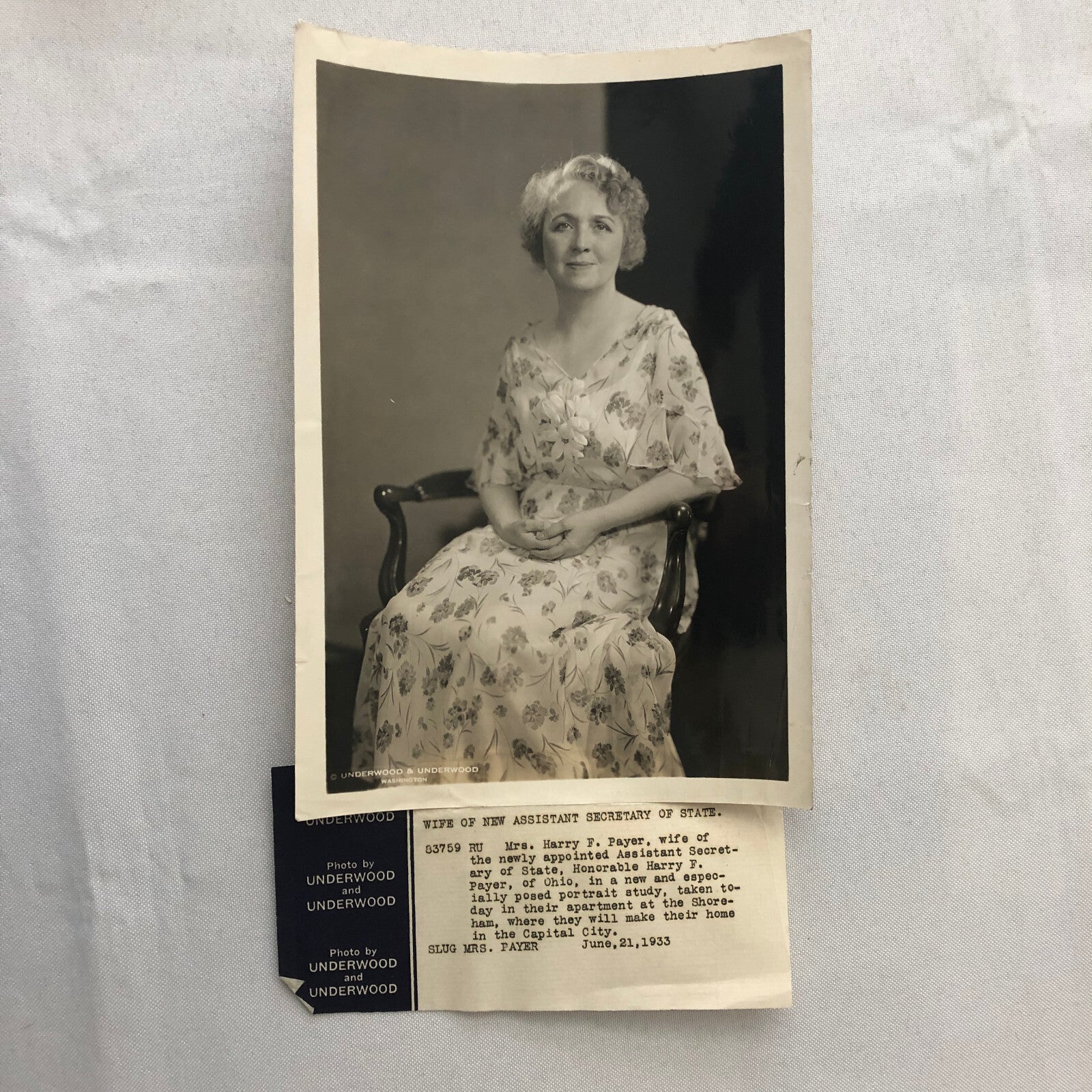 Press Photo Photograph Society Woman Wife Secretary of States Harry Payer 1933