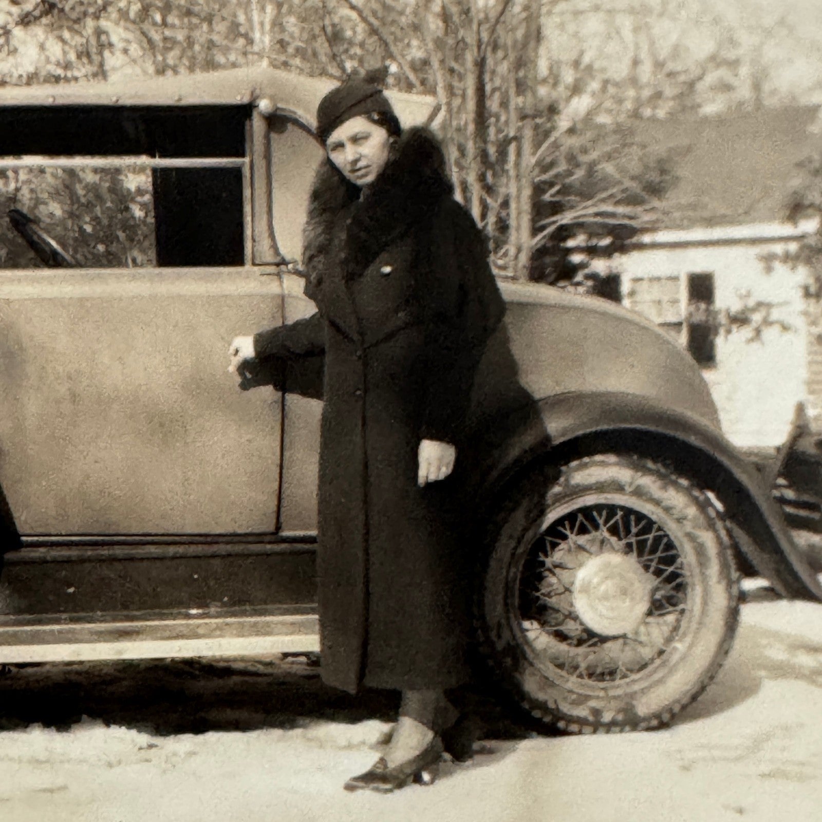 Vintage Car Automobile Photo Photograph Print Snapshot Woman with Car