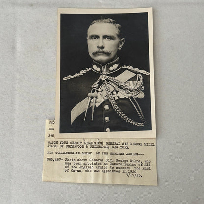 Vintage Press Photo Photograph Portrait General Sir George Milne 1925 British