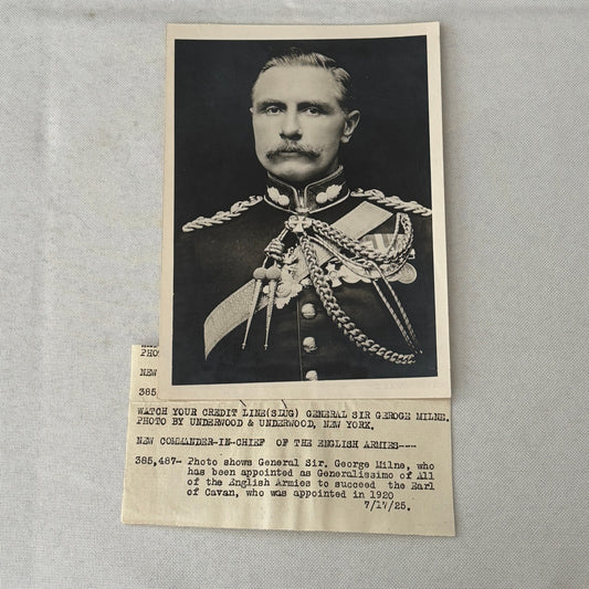 Vintage Press Photo Photograph Portrait General Sir George Milne 1925 British