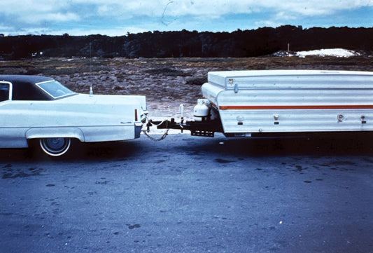 Cadillac Car Towing Camper Trailer 35mm Slide Photo Vintage Kodak