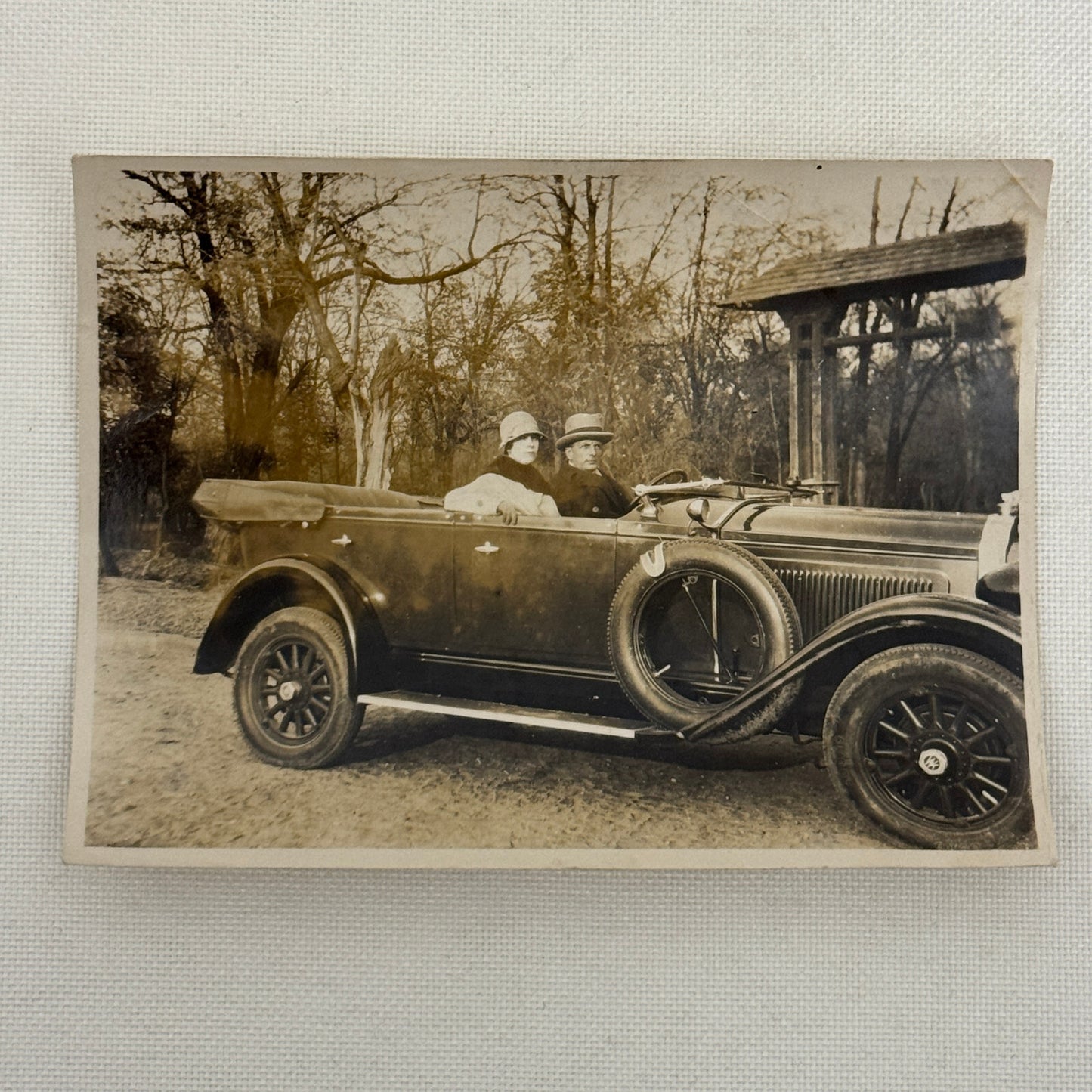 Vintage Photo Photograph Print Man Woman Couple in Early Automobile Car