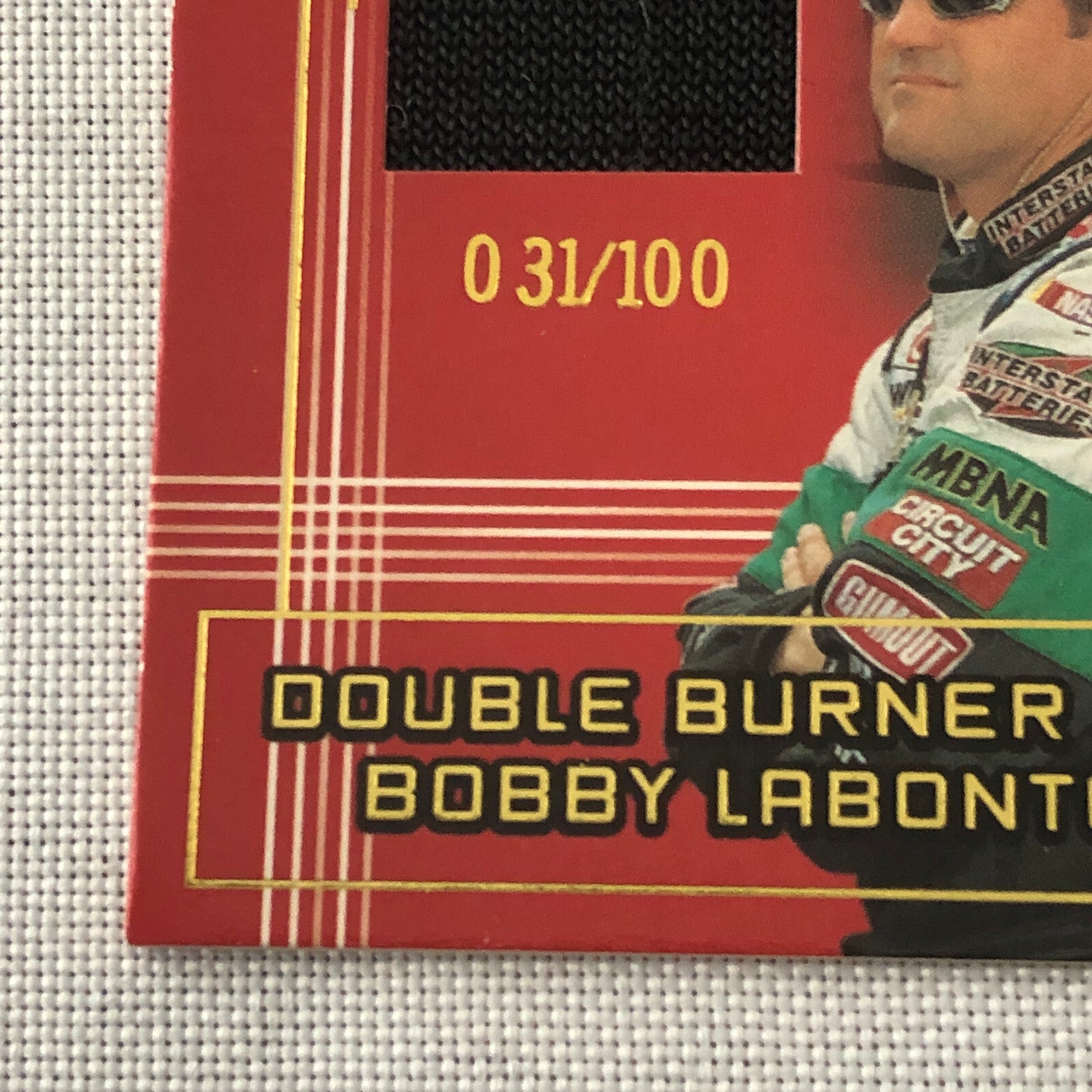 2002 Press Pass Double Burner Bobby Labonte Relic Card /100 Nascar Racing