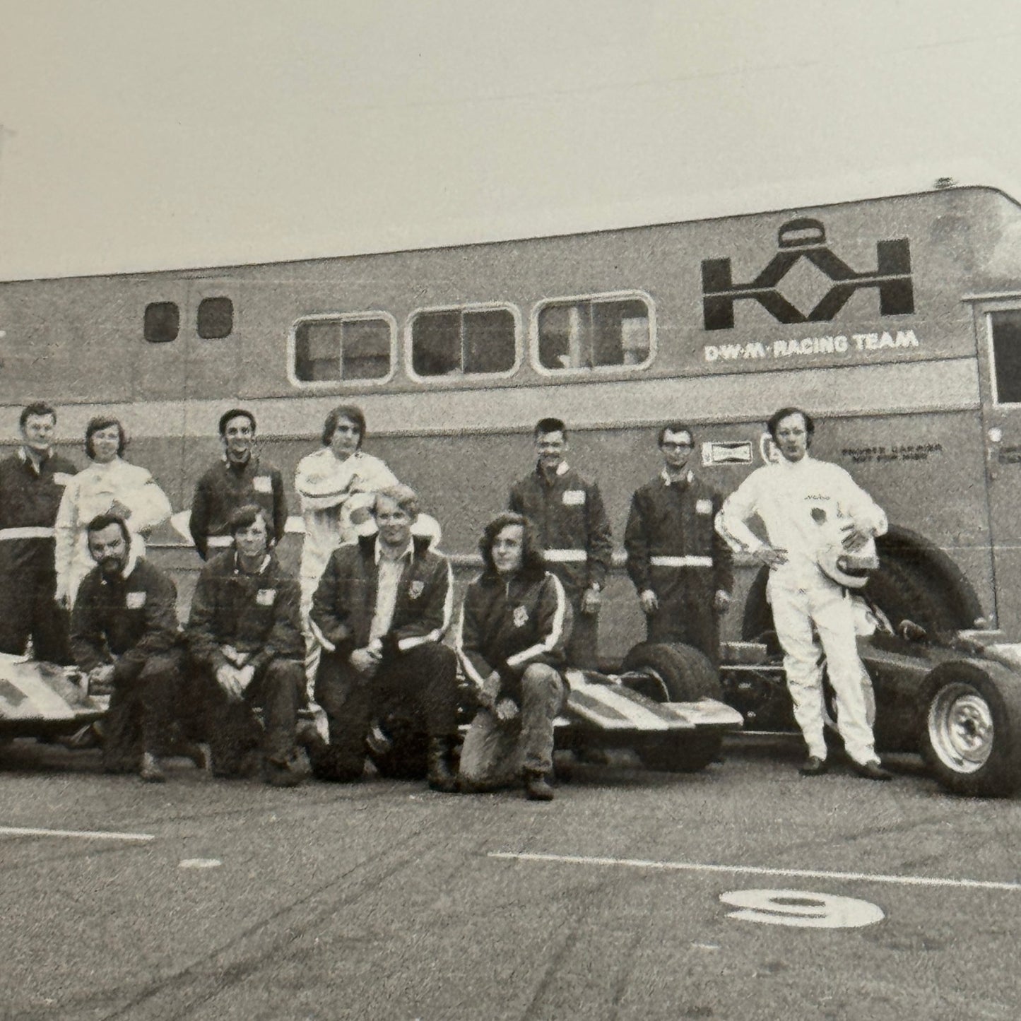 Vintage Car Racing Photo Jim Russell Racing Team Transporter Drivers Photograph