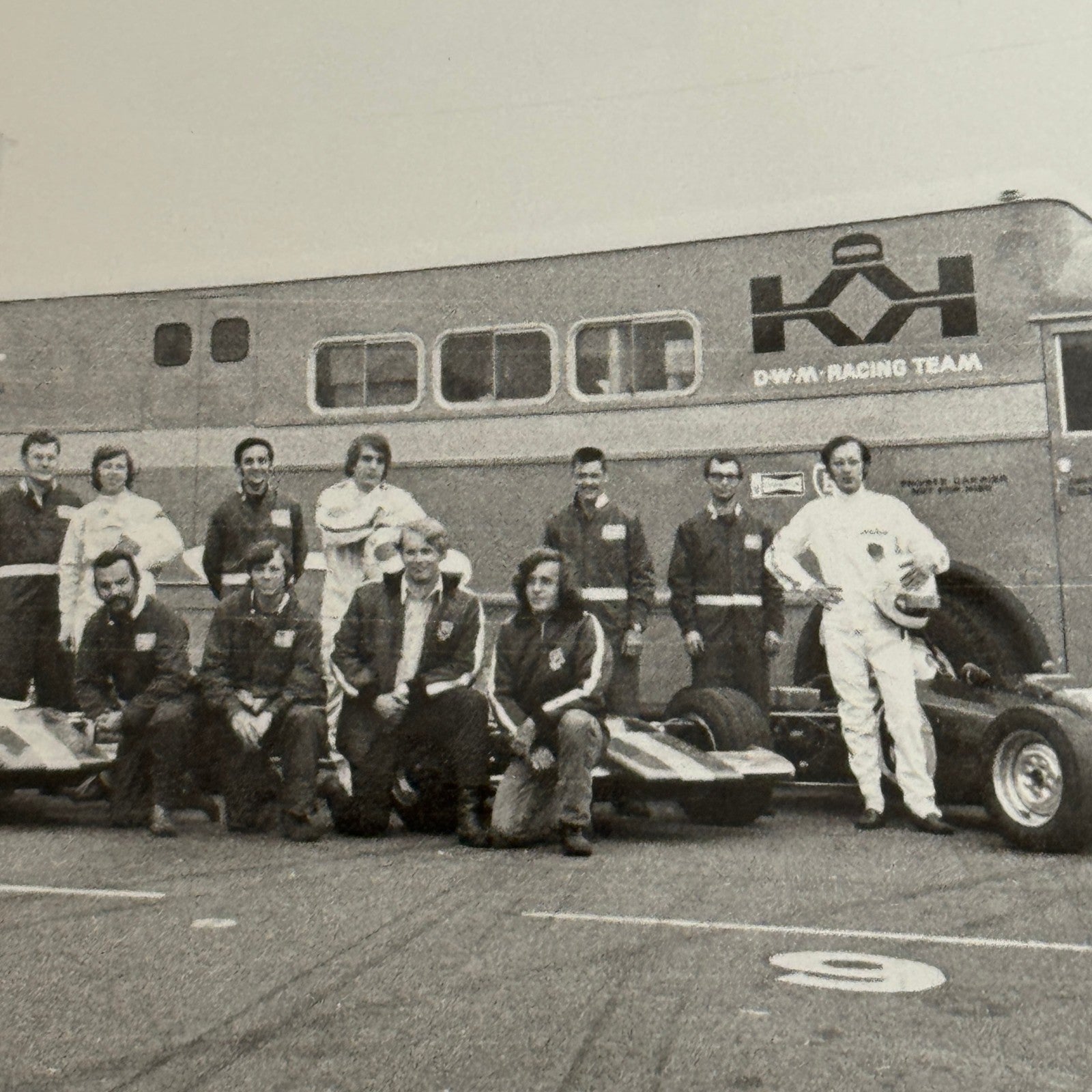 Vintage Car Racing Photo Jim Russell Racing Team Transporter Drivers Photograph