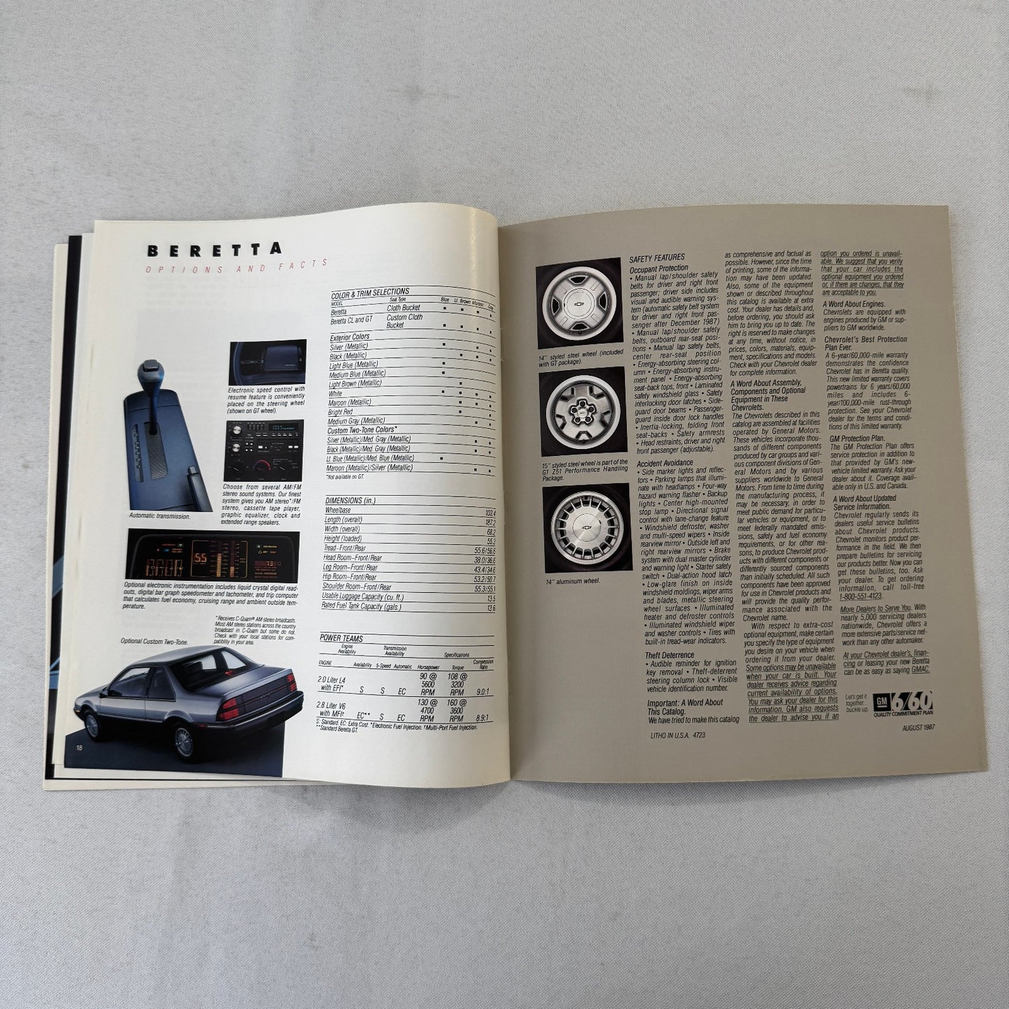 1988 Chevrolet Beretta Car Sales Brochure Catalog Vintage Advertising