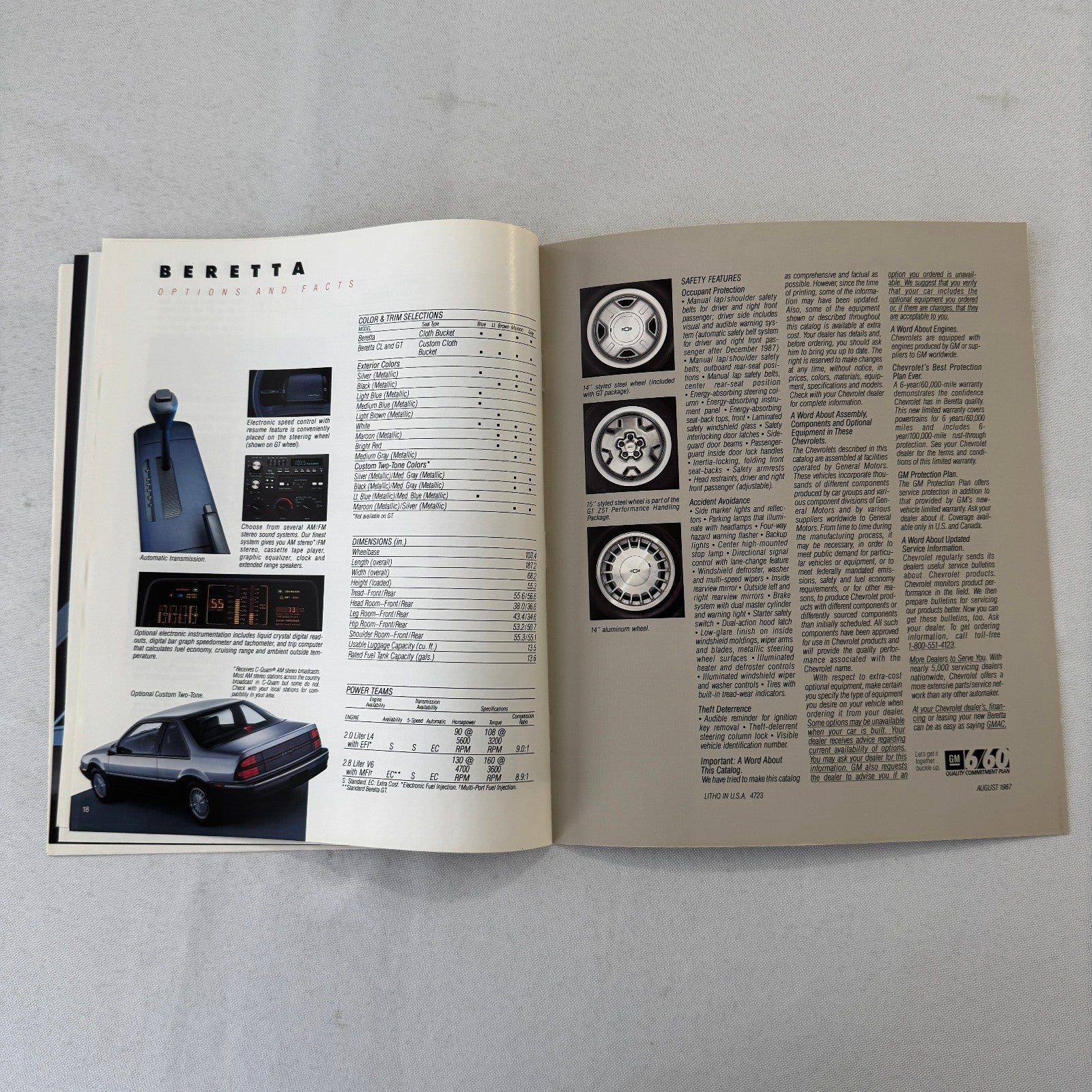 1988 Chevrolet Beretta Car Sales Brochure Catalog Vintage Advertising