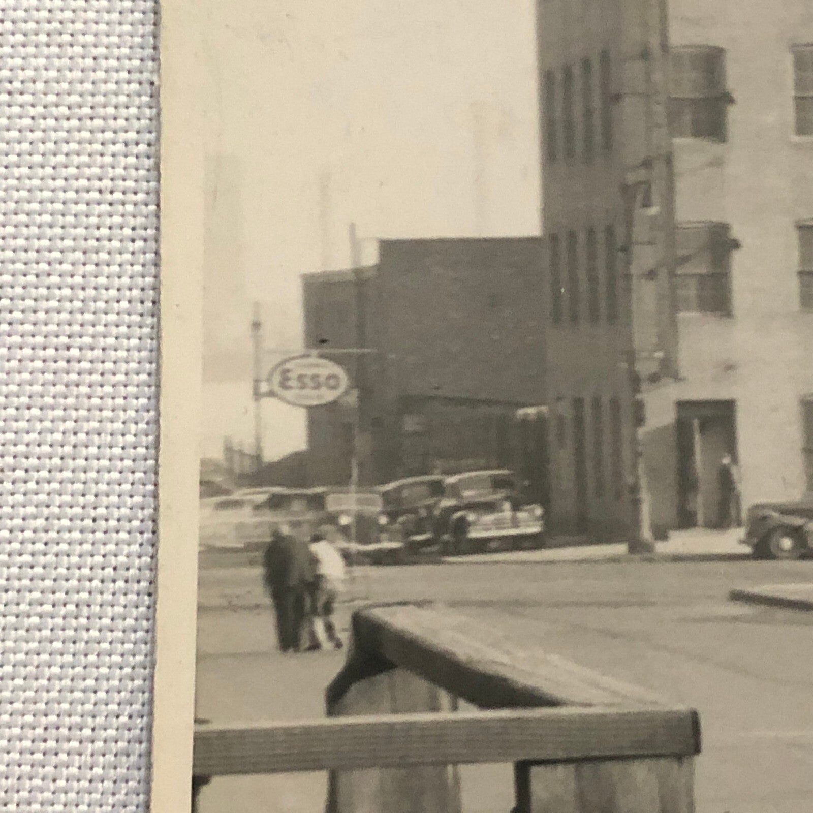 Vintage Street Scene Snapshot Photo Photograph Cars Automobile Building Esso Gas