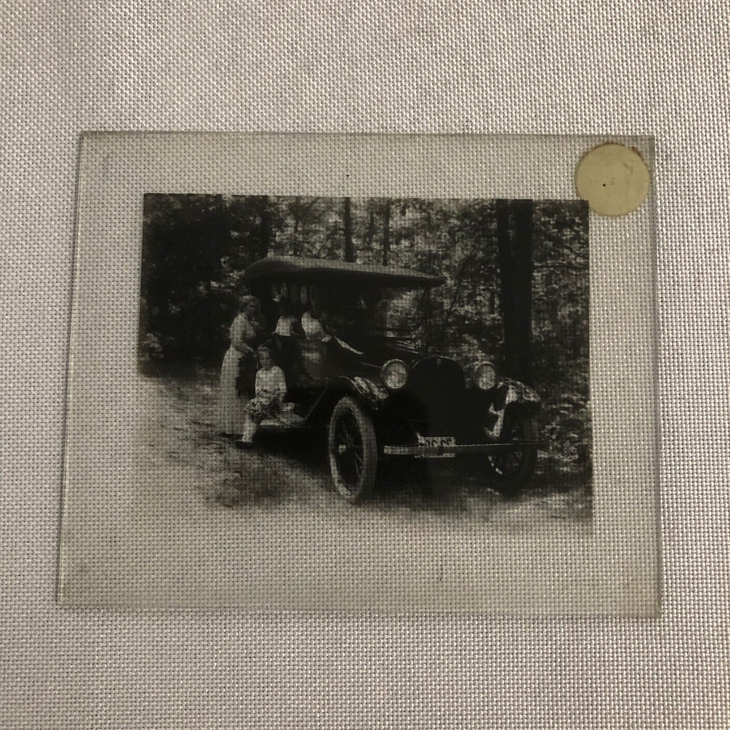 Antique Glass Plate Lantern Slide Photo Car Automobile People