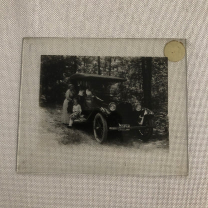 Antique Glass Plate Lantern Slide Photo Car Automobile People