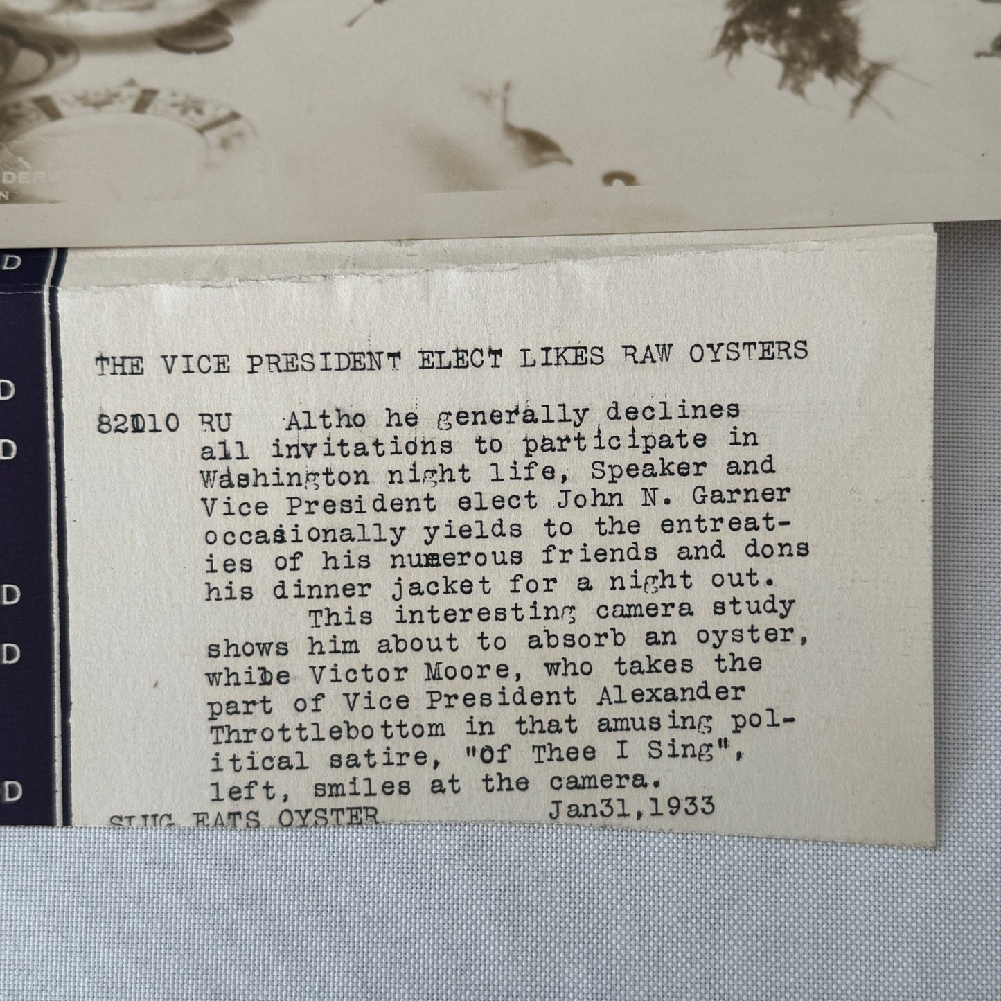 Vice President John N Garner Likes Raw Oysters Press Photo Photograph 1933
