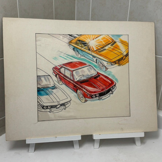 Vintage Art Illustration Zacron BMW 3.0 CSL Car Automobile Led Zeppelin Artist