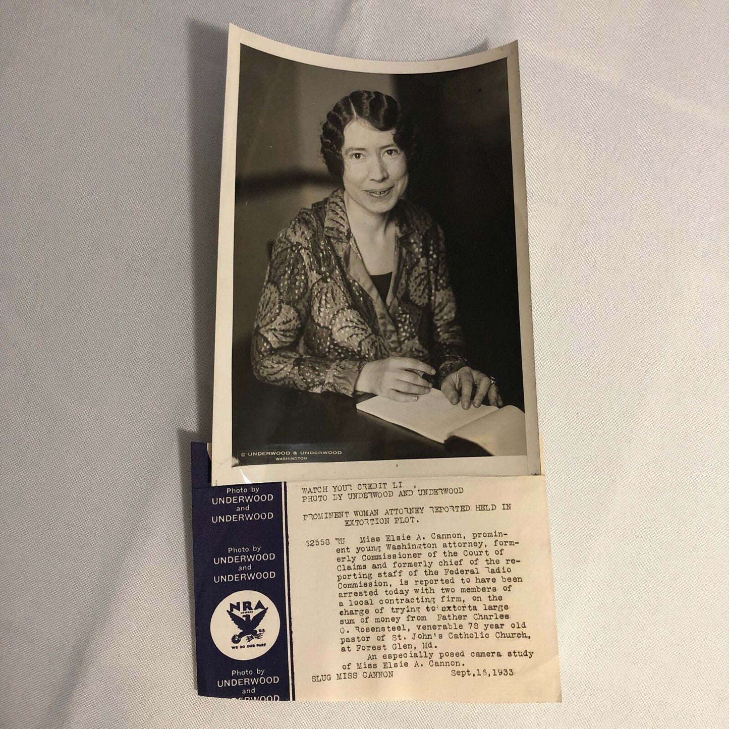 Press Photo Photograph Woman Arrested for Extorting Priest 1933 Underwood Photo