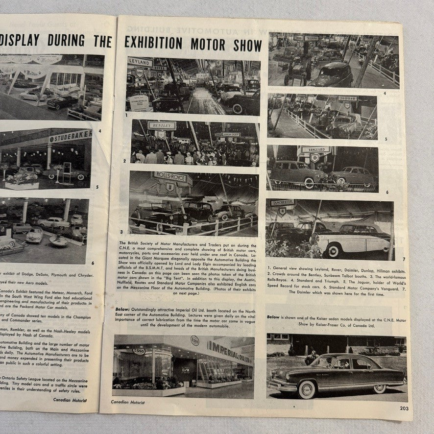 1952 Canadian Motorist Magazine Queen Elizabeth CNE Autoshow Motor Show Sept