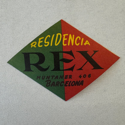 Vintage Hotel Travel Luggage Label Barcelona Spain Espana Residencia Rex Hotel