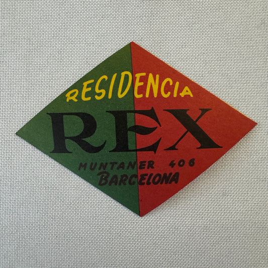 Vintage Hotel Travel Luggage Label Barcelona Spain Espana Residencia Rex Hotel