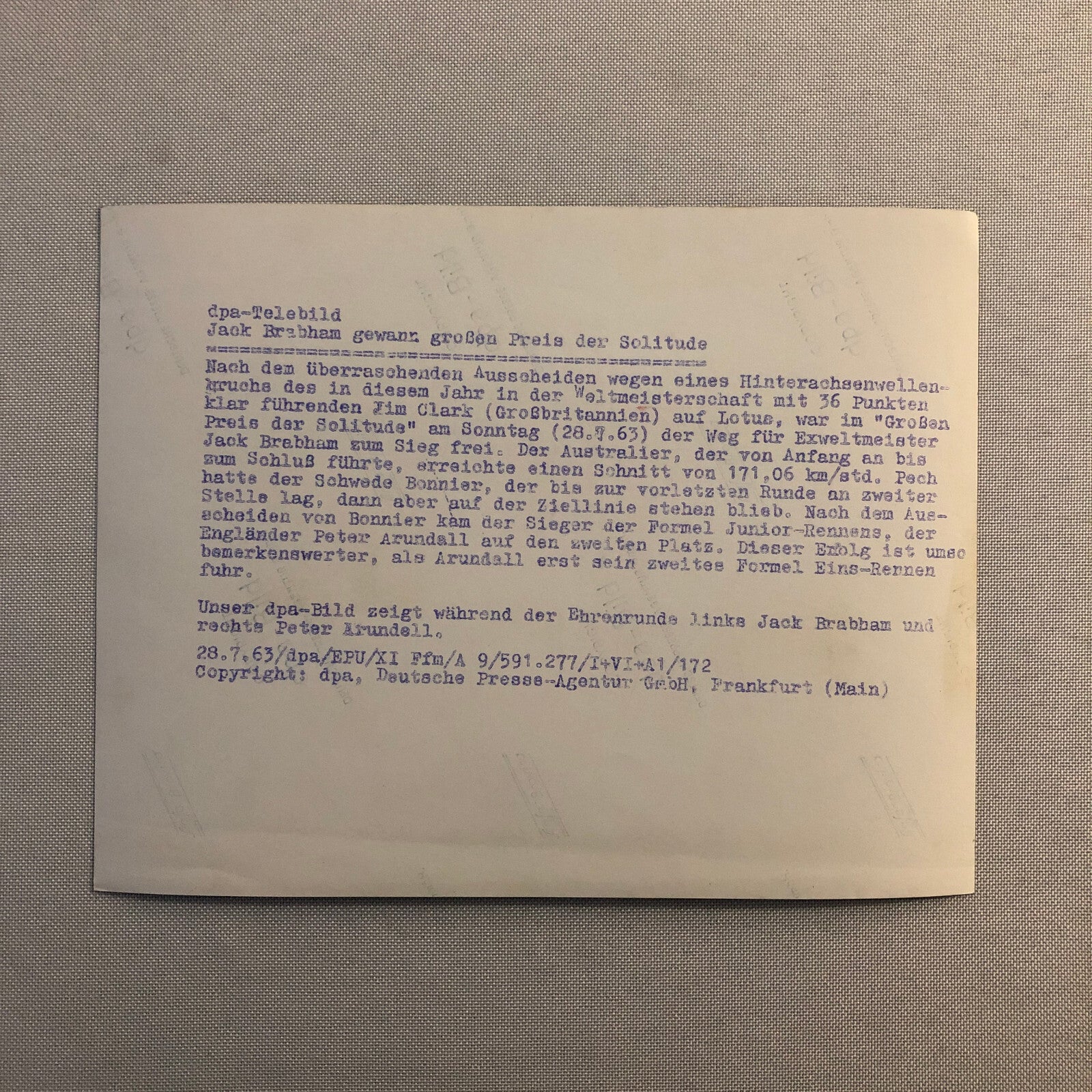 1963 Solitude Grand Prix Racing Photo Photograph Jack Brabham Peter Arundell