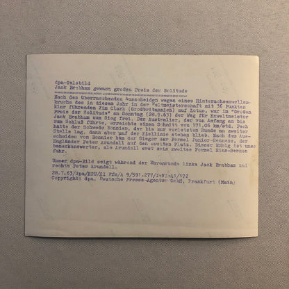 1963 Solitude Grand Prix Racing Photo Photograph Jack Brabham Peter Arundell