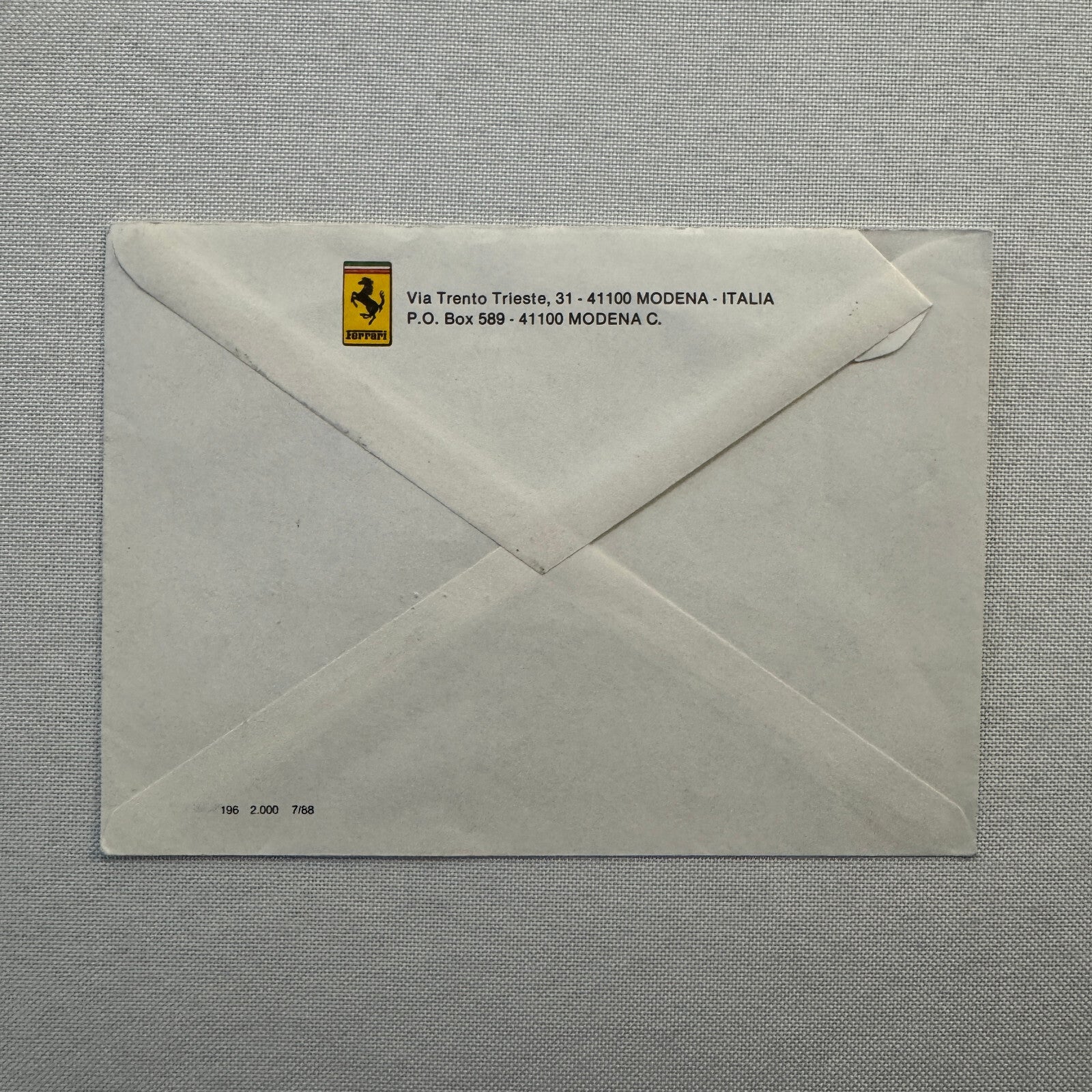 Vintage Ferrari Maranello Envelope Postmark Postage Stamp 1989