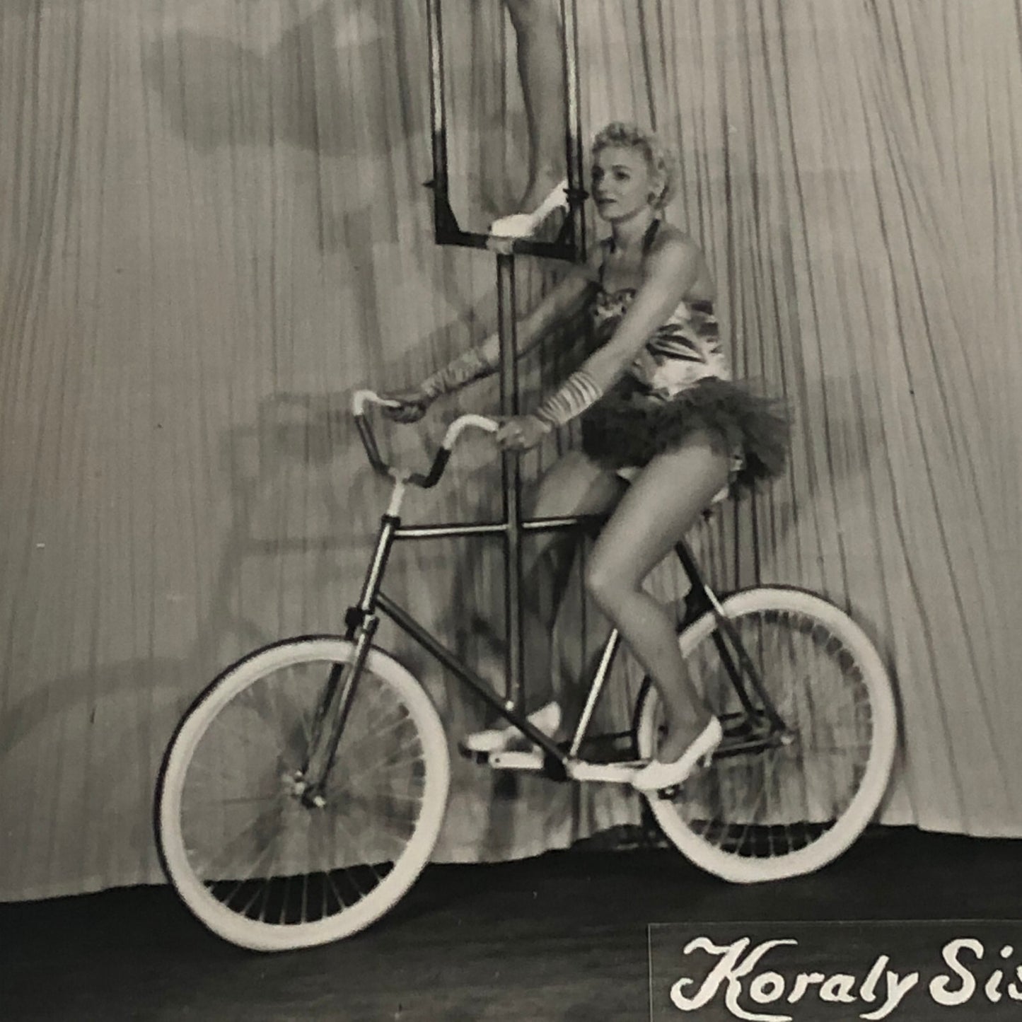 Vintage Circus Photo Bicycle Balancing Act Koraly Sisters Acrobat Photograph
