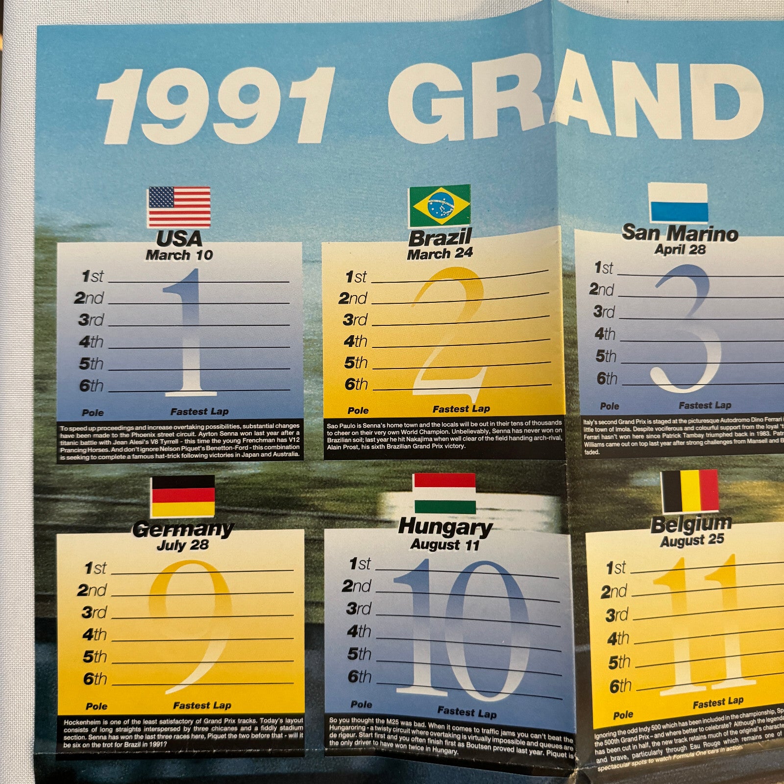 1991 Benetton Ford F1 Racing Poster Nelson Piquet Roberto Moreno Formula One