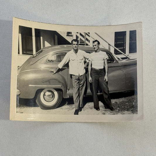 Vintage Car Automobile Photo Photograph Print Men with Vehicel